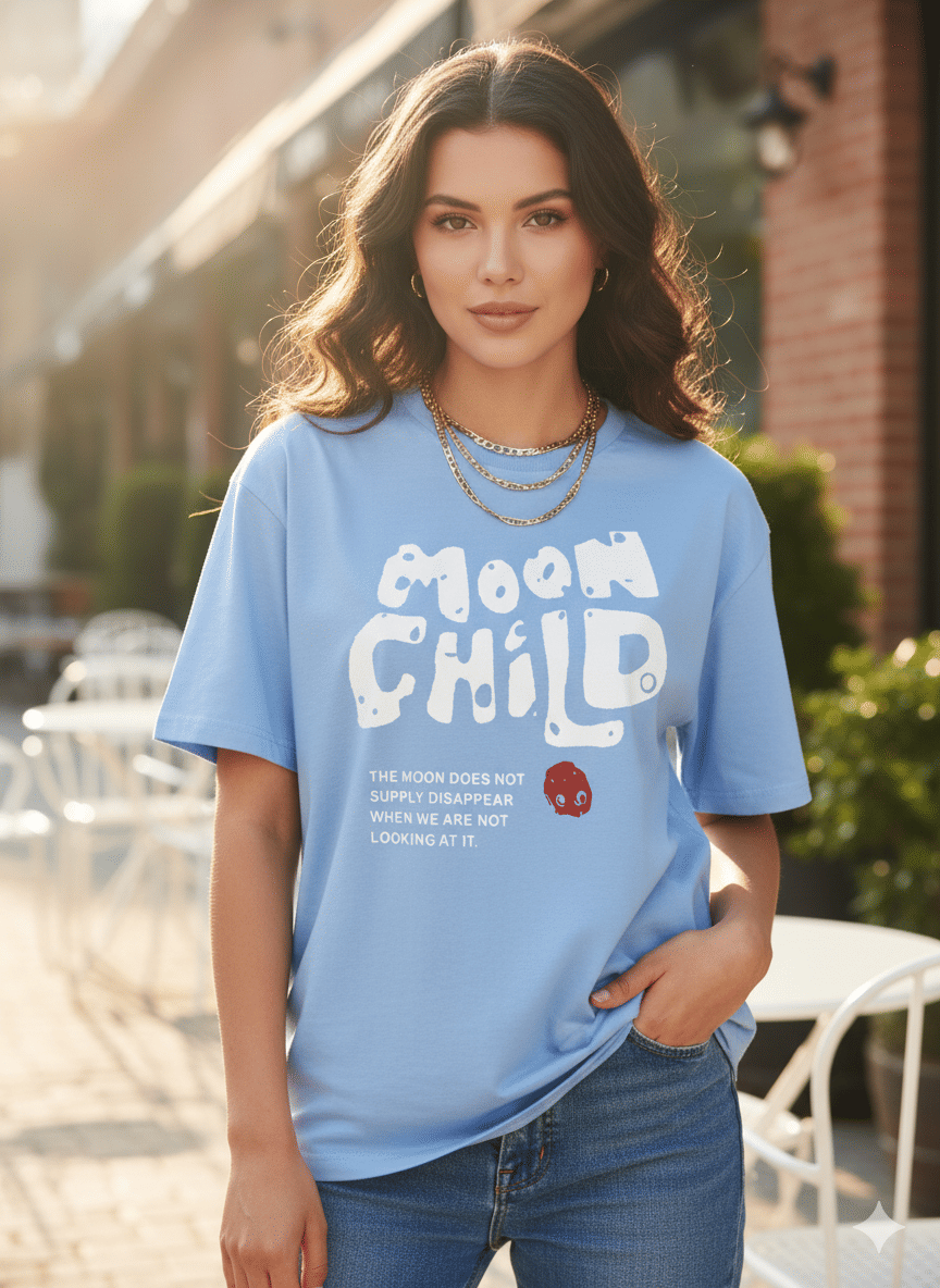 Urban Trees Women Cotton Blend Printed Oversized Fit Round Neck T-Shirt ( Light Blue )     			Urban Trees Women Cotton Blend Printed Oversized Fit Round Neck T-Shirt ( Light Blue )