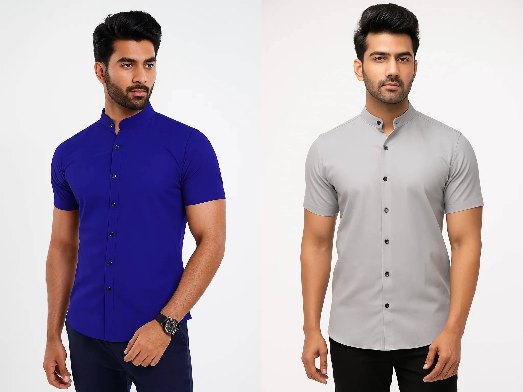 VIMASUTI Cotton Blend Regular Fit Solids Half Sleeves Men's Casual Shirt - Blue ( Pack of 2 )     			VIMASUTI Cotton Blend Regular Fit Solids Half Sleeves Men's Casual Shirt - Blue ( Pack of 2 )