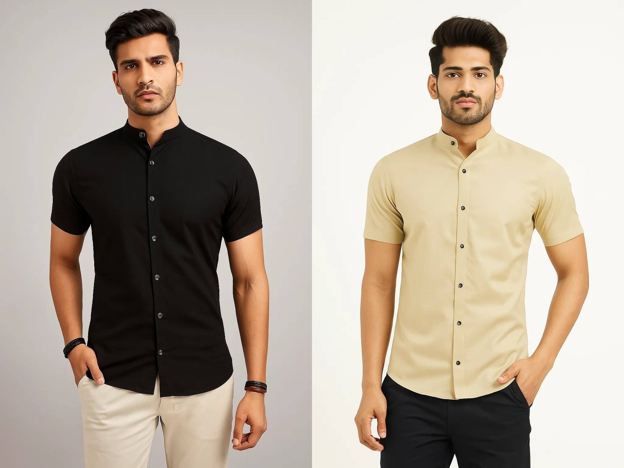 VIMASUTI Cotton Blend Regular Fit Solids Half Sleeves Men's Casual Shirt - Black ( Pack of 2 )     			VIMASUTI Cotton Blend Regular Fit Solids Half Sleeves Men's Casual Shirt - Black ( Pack of 2 )