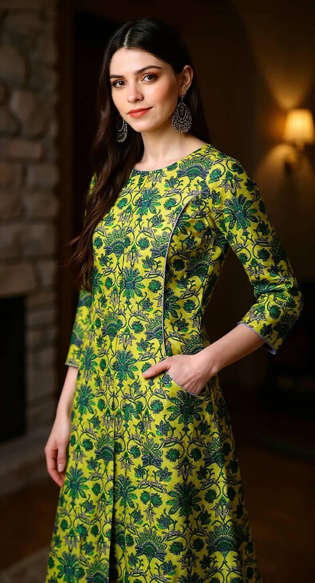     			Vaamsi Women Cotton Printed A-line Kurti ( Green )