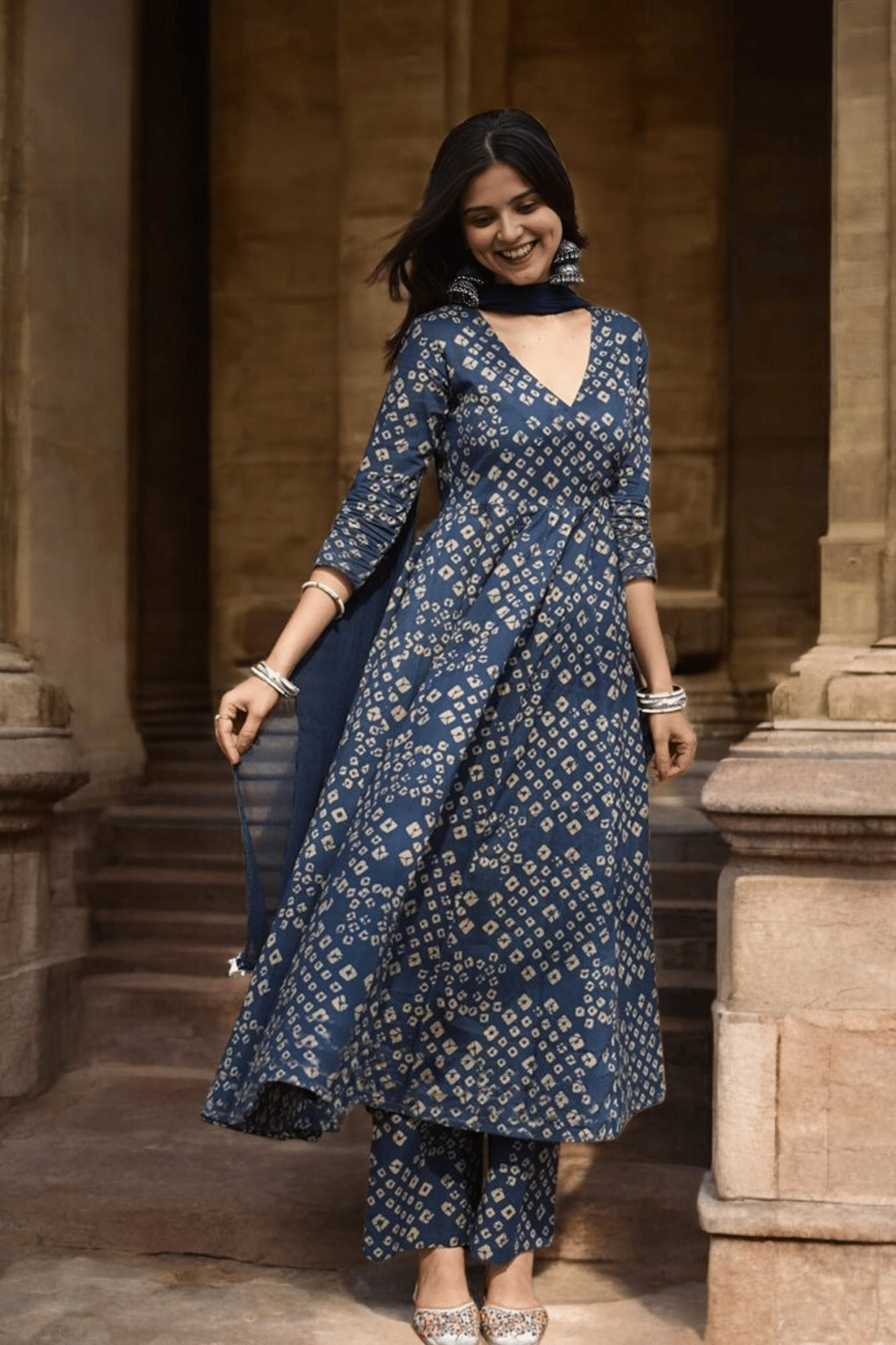 YAGNIK FASHION Women Rayon Printed A-line Kurti With Palazzo ( Blue )