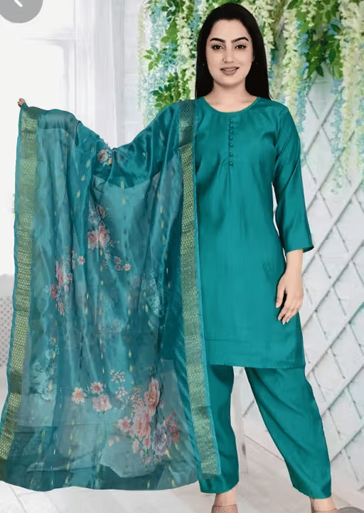 one amore Women Silk Blend Solid Straight Kurti With Pants ( Sea Green )     			one amore Women Silk Blend Solid Straight Kurti With Pants ( Sea Green )