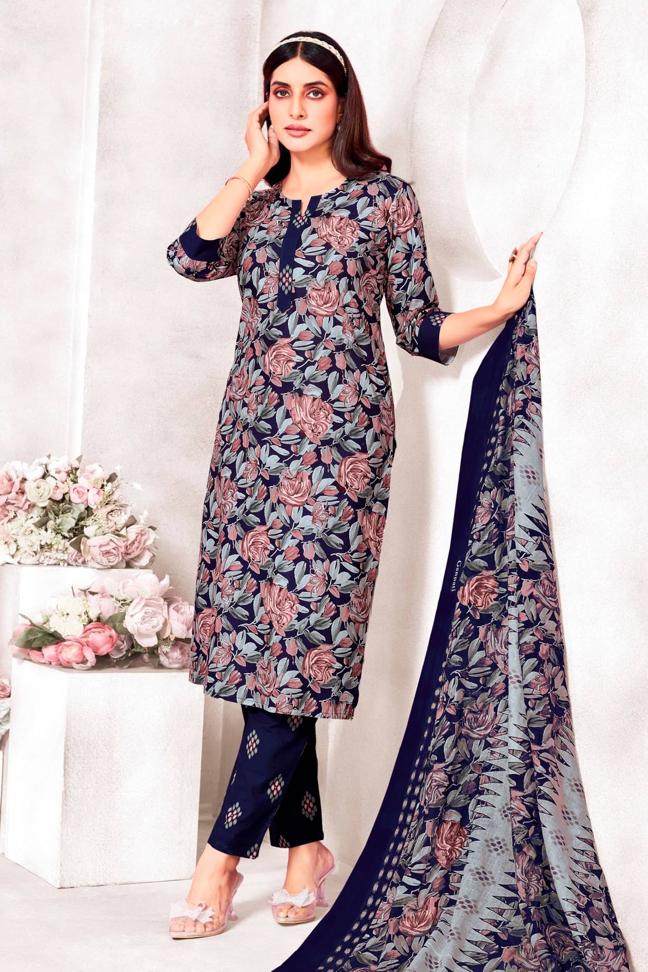 shree jeenmata collection Women Cotton Printed Straight Kurti With Pants ( Blue )     			shree jeenmata collection Women Cotton Printed Straight Kurti With Pants ( Blue )