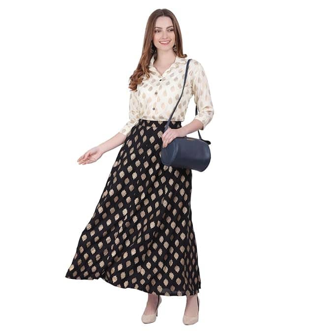 Aura Glam Women Printed Shirt With Skirt Co-Ord Set ( Multicolor 14 )