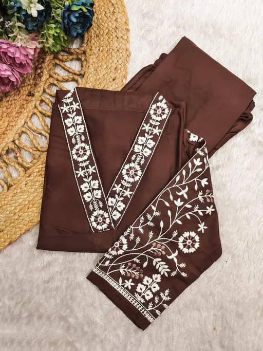 CITYTALK Women Cotton Blend Embroidered Straight Kurti With Pants ( Coffee Brown ) CITYTALK Women Cotton Blend Embroidered Straight Kurti With Pants ( Coffee Brown )