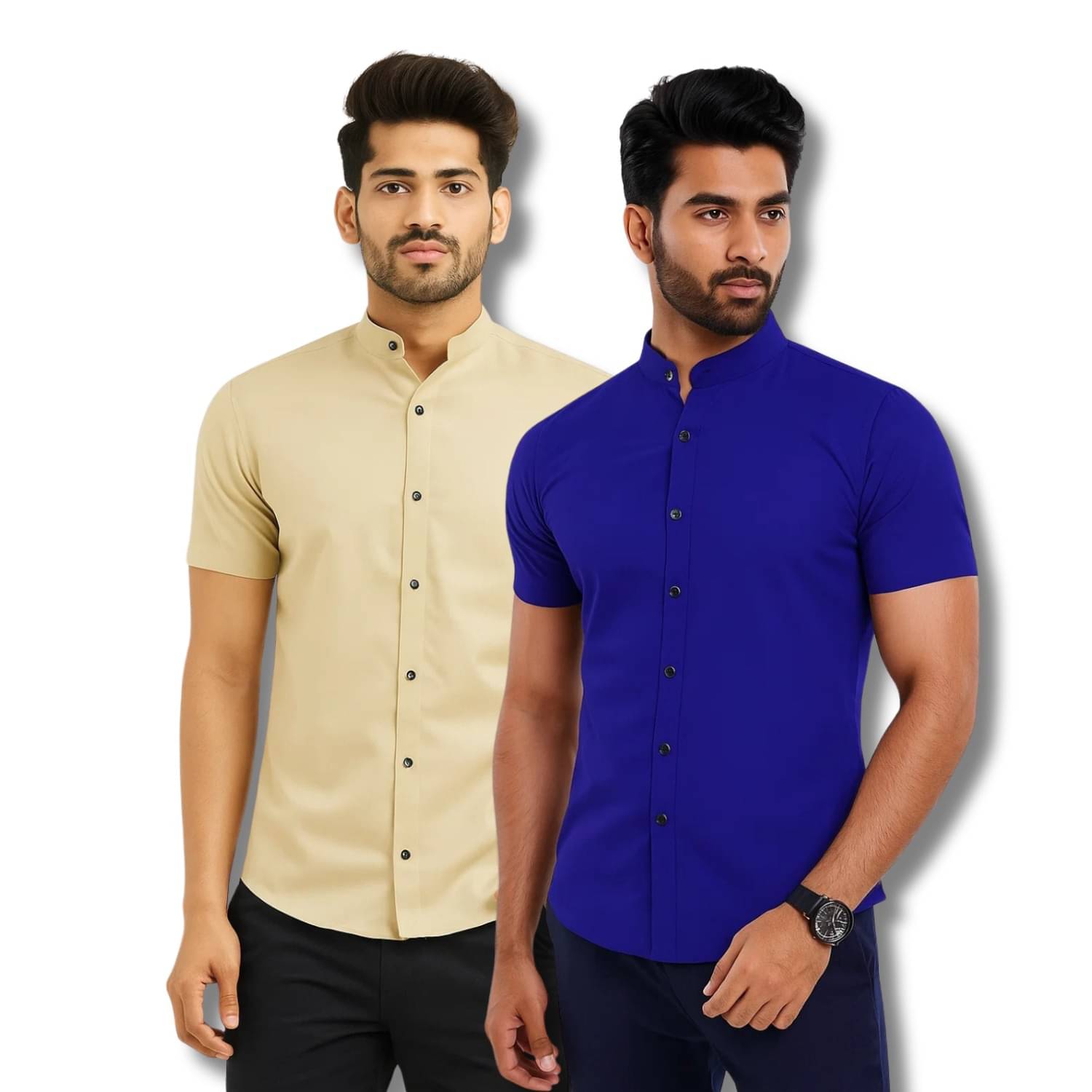 CROWNTAIL Cotton Blend Regular Fit Solids Half Sleeves Men's Casual Shirt - Beige ( Pack of 2 )     			CROWNTAIL Cotton Blend Regular Fit Solids Half Sleeves Men's Casual Shirt - Beige ( Pack of 2 )