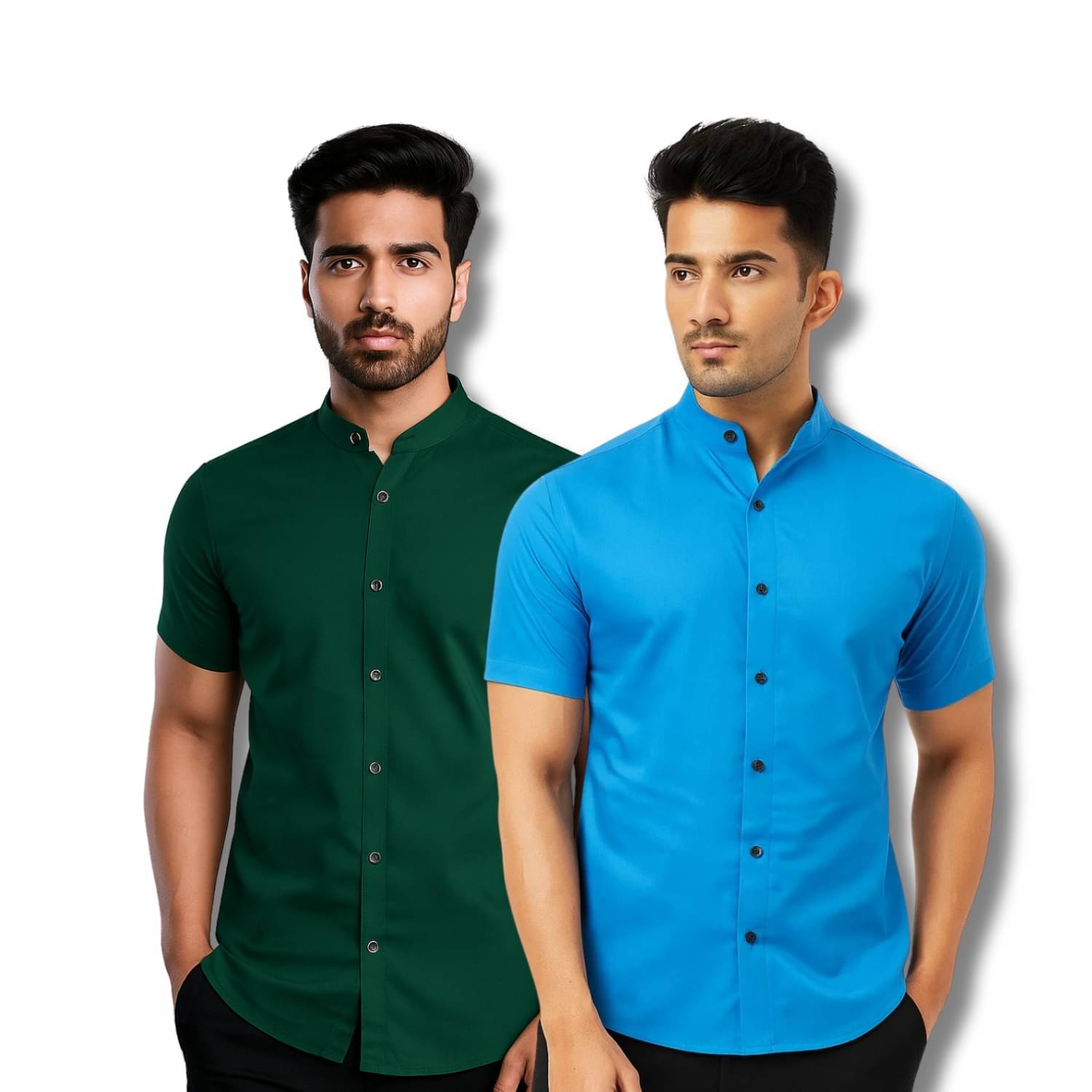 CROWNTAIL Cotton Blend Regular Fit Solids Half Sleeves Men's Casual Shirt - Green ( Pack of 2 )     			CROWNTAIL Cotton Blend Regular Fit Solids Half Sleeves Men's Casual Shirt - Green ( Pack of 2 )