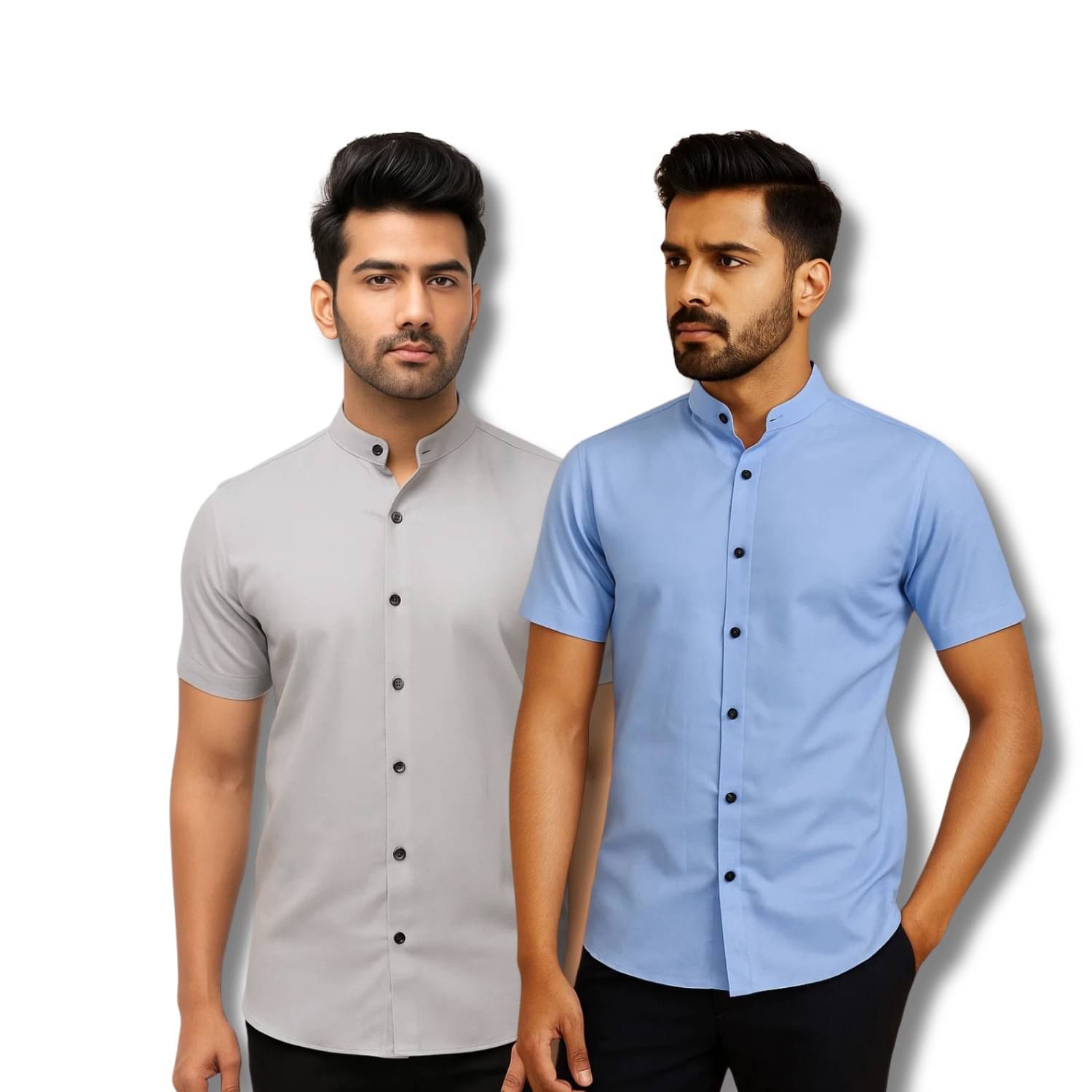 CROWNTAIL Cotton Blend Regular Fit Solids Half Sleeves Men's Casual Shirt - Grey ( Pack of 2 )     			CROWNTAIL Cotton Blend Regular Fit Solids Half Sleeves Men's Casual Shirt - Grey ( Pack of 2 )