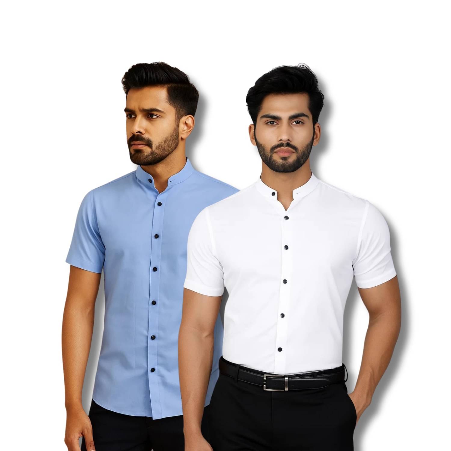     			CROWNTAIL Cotton Blend Regular Fit Solids Half Sleeves Men's Casual Shirt - Light Blue ( Pack of 2 )