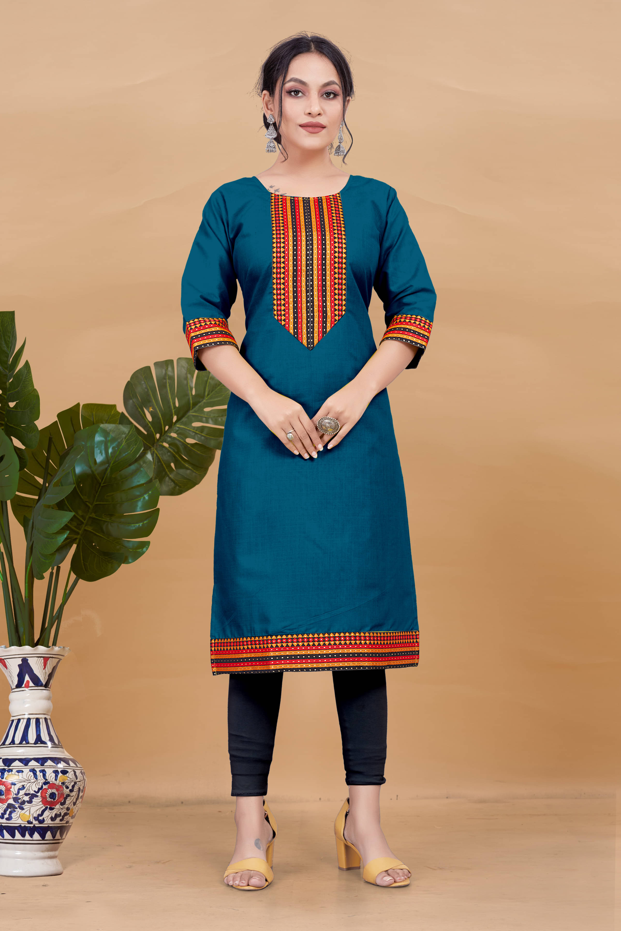     			DHANSHREE TEX Women Viscose Rayon Embellished A-line Kurti ( Blue )