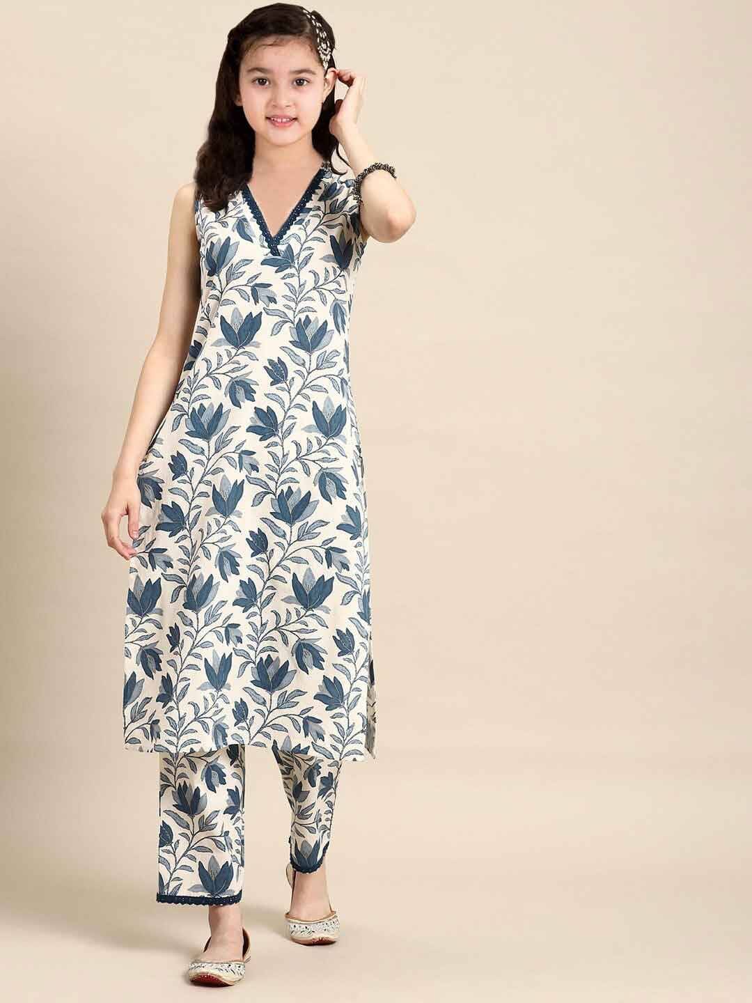     			Deepkala Designer Girls Cotton Blend Kurti with Pants ( Pack of 1 , White )