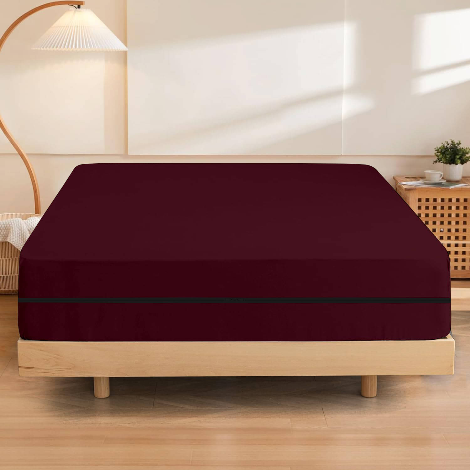 Dream Care Maroon Polyester Mattress Cover Dream Care Maroon Polyester Mattress Cover