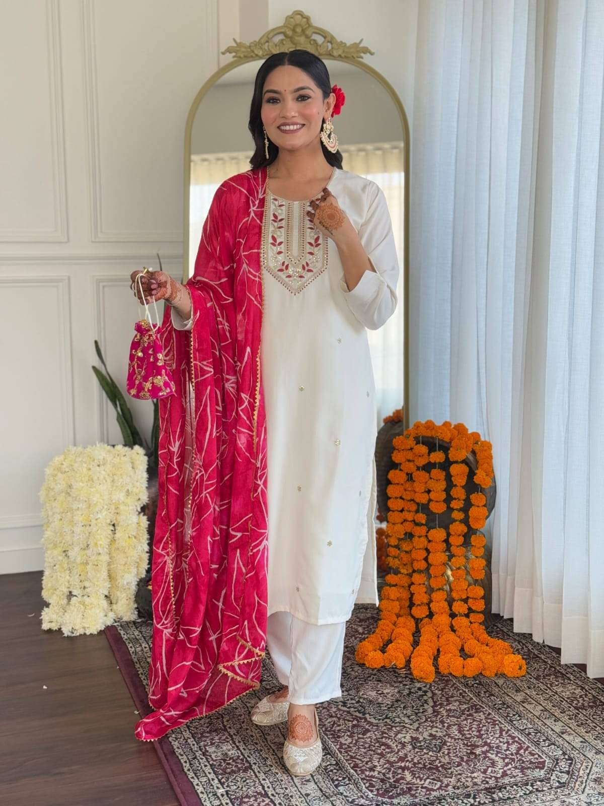     			Fashionfricks Women Rayon Self Design Straight Kurti With Pants ( White )