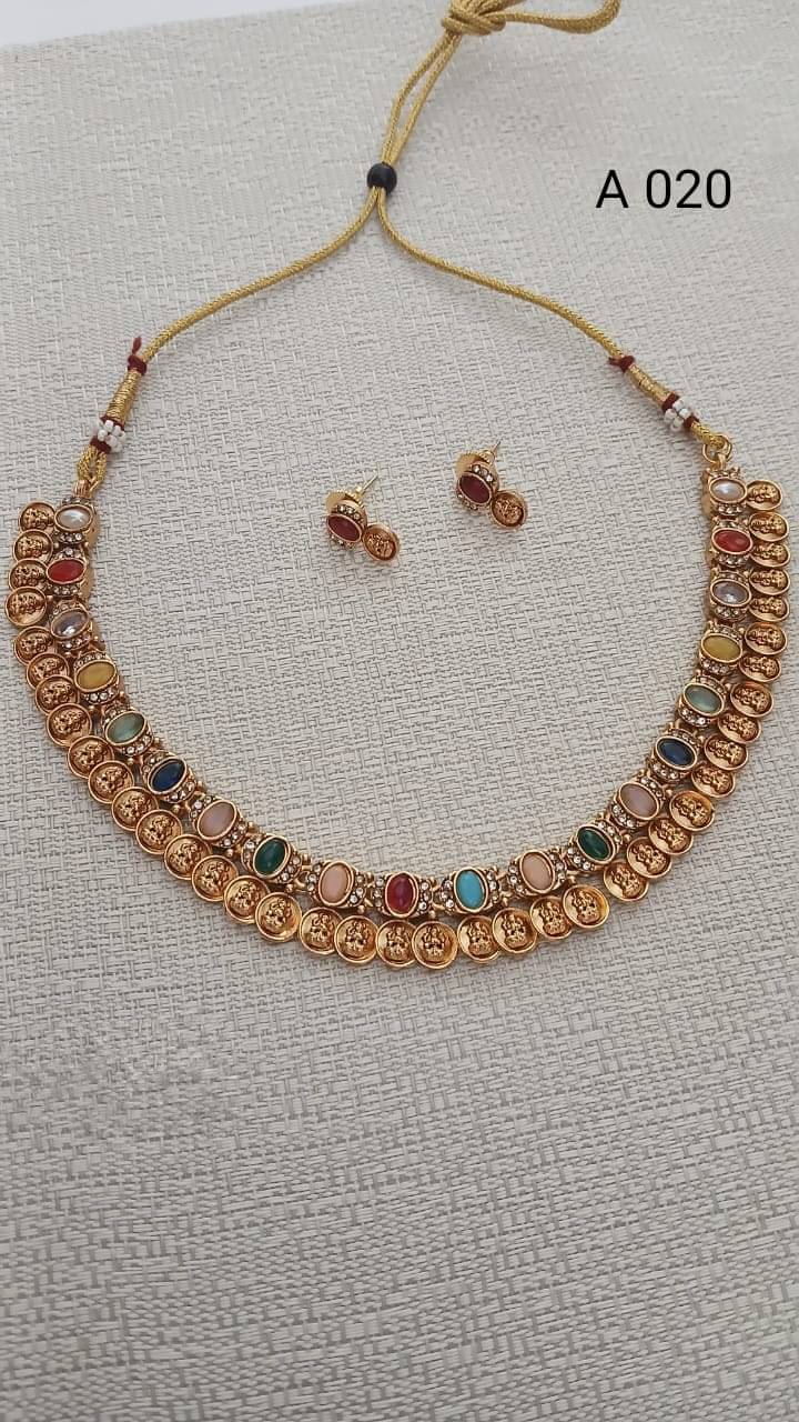     			Gold Covering and Fancy Jewellery Multi Color Copper Necklace Set ( Pack of 1 )