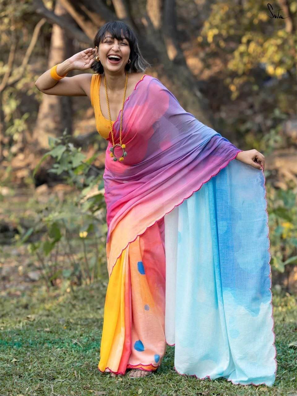 IMMOLATE Cotton Printed Patola Saree With Unstitched Blouse Piece ( Multicolor ) IMMOLATE Cotton Printed Patola Saree With Unstitched Blouse Piece ( Multicolor )