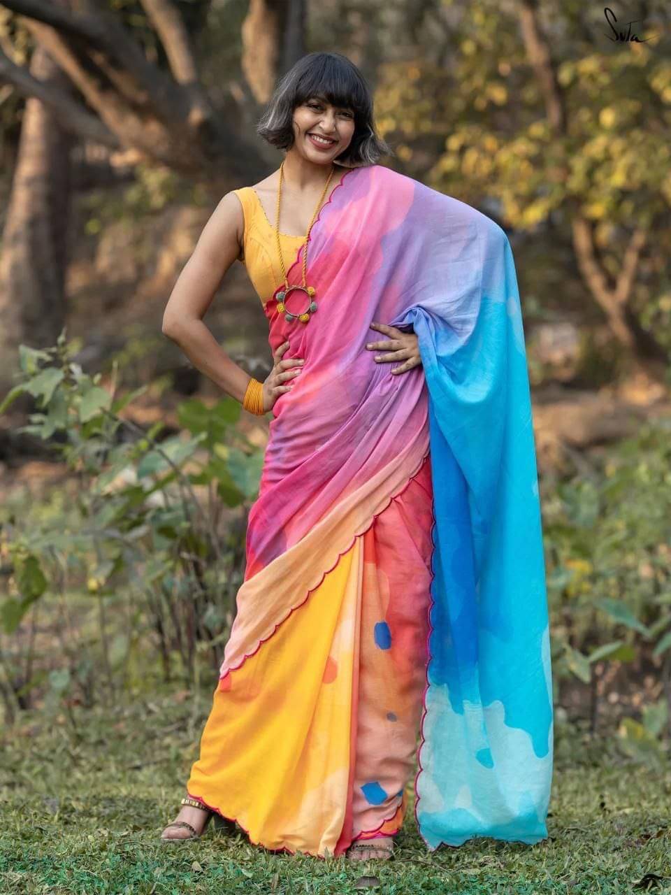     			IMMOLATE Cotton Printed Patola Saree With Unstitched Blouse Piece ( Multicolor )