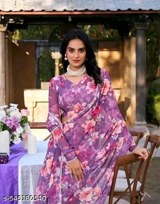 IMMOLATE Georgette Printed Patola Saree With Unstitched Blouse Piece ( Purple ) IMMOLATE Georgette Printed Patola Saree With Unstitched Blouse Piece ( Purple )