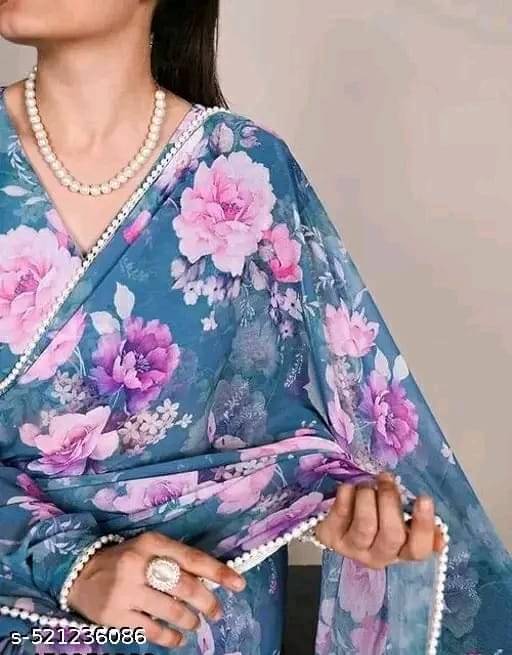     			IMMOLATE Georgette Printed Patola Saree With Unstitched Blouse Piece ( Purple )