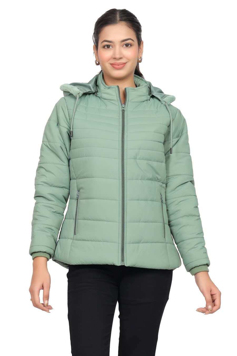 Indian Fort Women Hooded Puffer Jacket ( Green ) - Jackets & Coats | Buy online on ZillyBuy