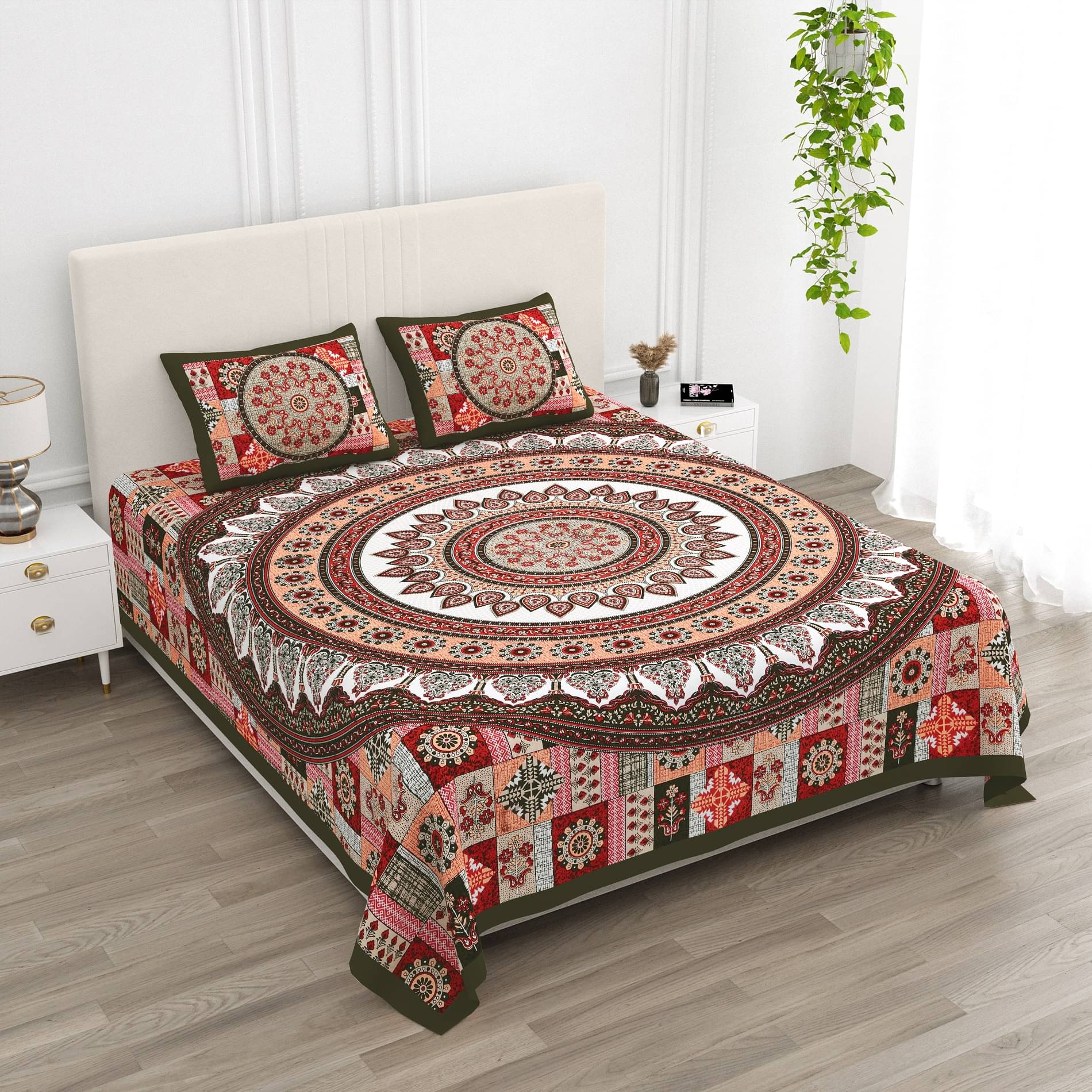 K.D.PRINTS Cotton 1 Double King Bedsheet with 2 Pillow Covers ( Olive )     			K.D.PRINTS Cotton 1 Double King Bedsheet with 2 Pillow Covers ( Olive )