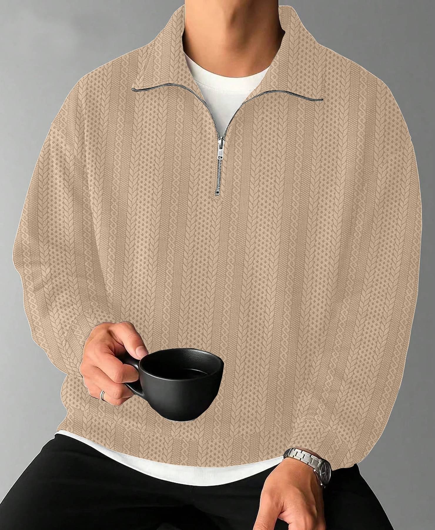 KAJARU Cotton Blend Polo Collar Men's Sweatshirt - Off-White ( Pack of 1 ) KAJARU Cotton Blend Polo Collar Men's Sweatshirt - Off-White ( Pack of 1 )