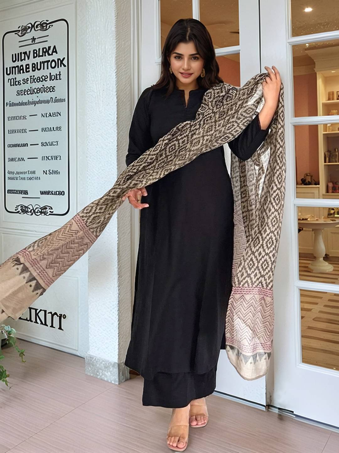 KLAWIA Women Rayon Printed Straight Kurti With Pants ( Black )     			KLAWIA Women Rayon Printed Straight Kurti With Pants ( Black )