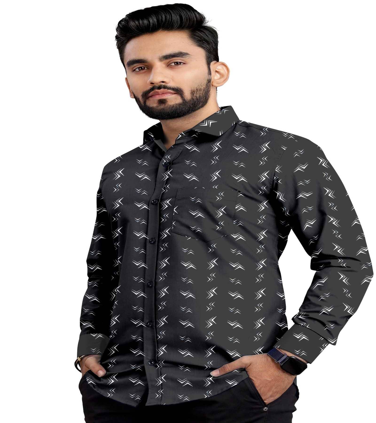 Khodal fashion Cotton Blend Regular Fit Printed Full Sleeves Men's Casual Shirt - Black ( Pack of 1 ) Khodal fashion Cotton Blend Regular Fit Printed Full Sleeves Men's Casual Shirt - Black ( Pack of 1 )