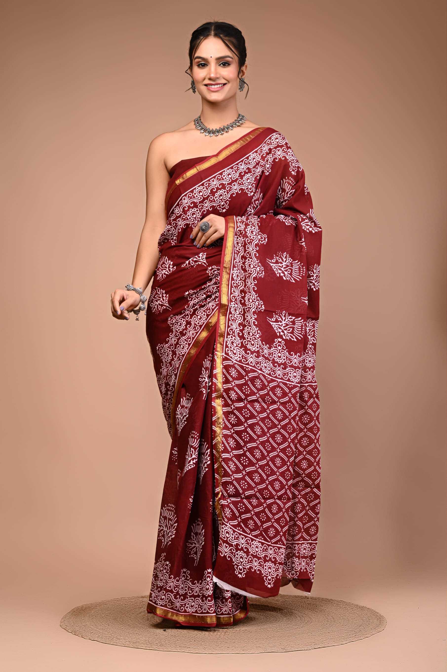 Lovwear Cotton Printed Regular Saree With Unstitched Blouse Piece ( Maroon )     			Lovwear Cotton Printed Regular Saree With Unstitched Blouse Piece ( Maroon )