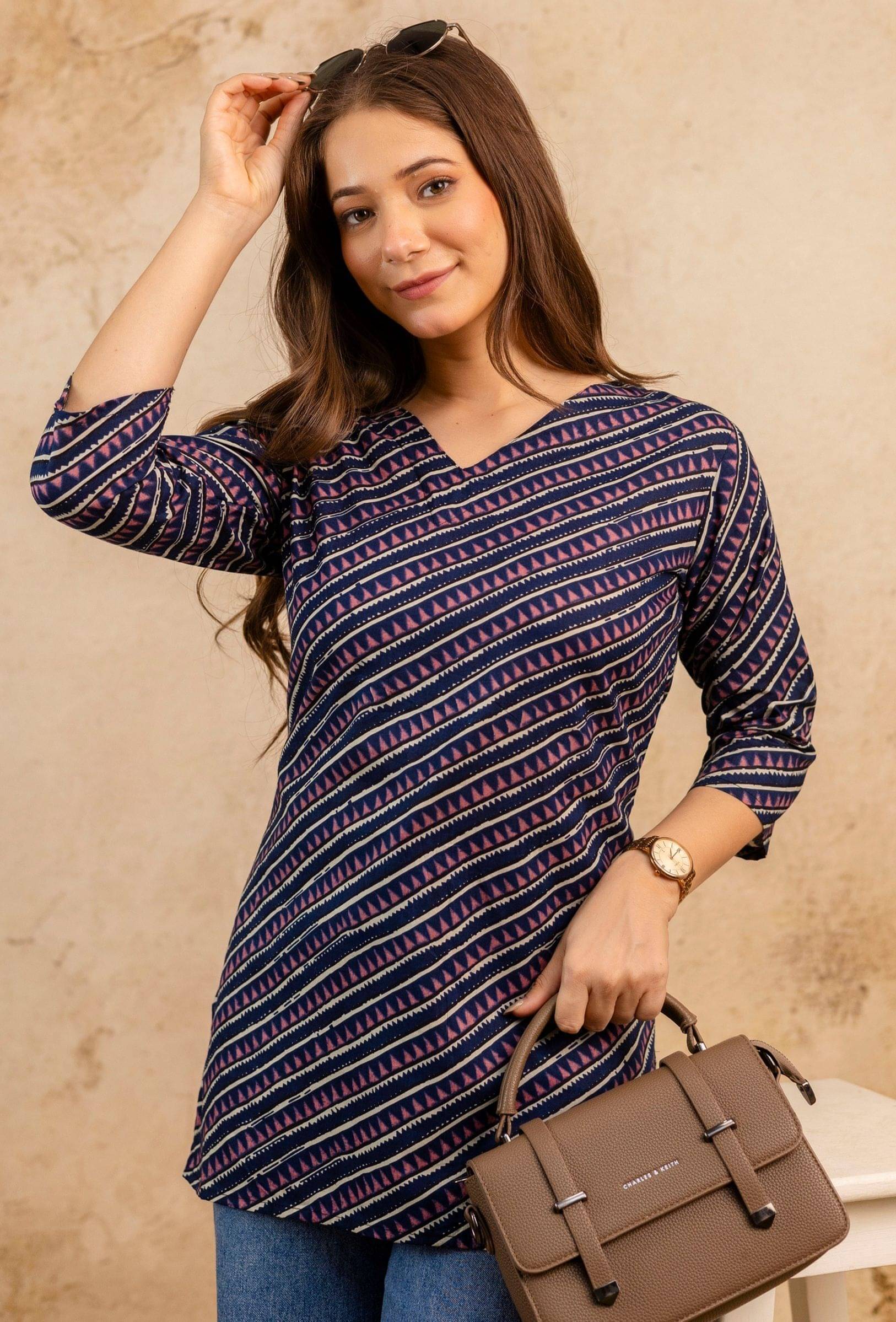     			MIALO FASHION Women Cotton Blend Printed Straight Kurti ( Dark Blue )