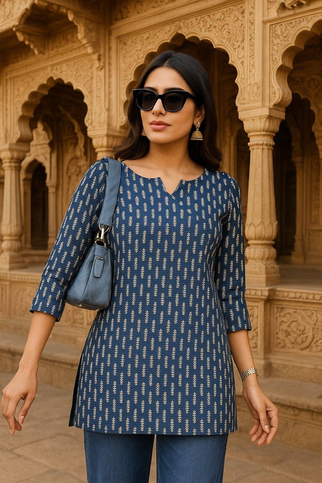     			MIALO FASHION Women Cotton Blend Printed Straight Kurti ( Dark Blue )
