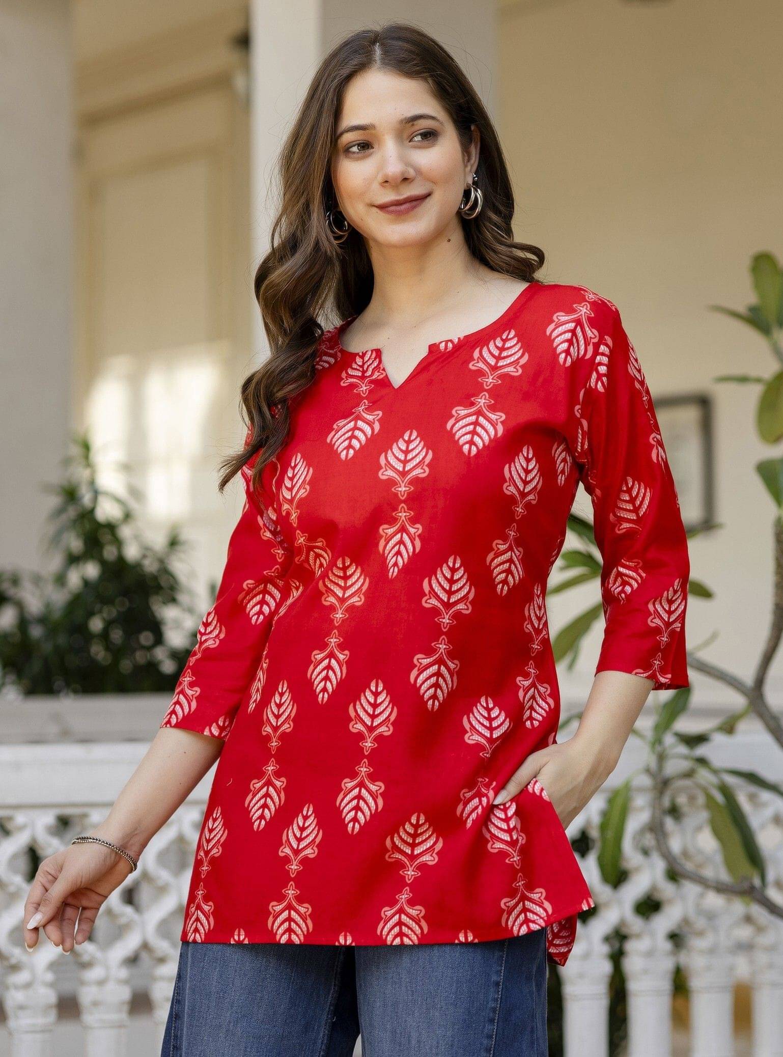 MIALO FASHION Women Viscose Rayon Printed Straight Kurti ( Red ) MIALO FASHION Women Viscose Rayon Printed Straight Kurti ( Red )