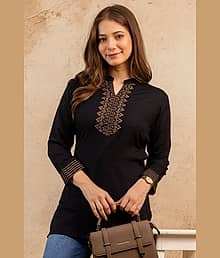 MIALO FASHION Women Viscose Rayon Printed Straight Kurti ( Black )