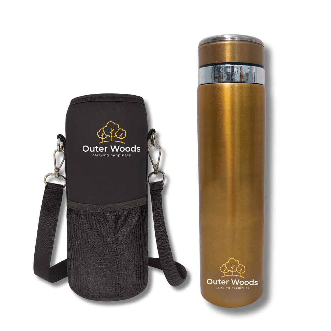    			Outer Woods Thermos Flask Large Gold Steel Flask ( 1000 ml )