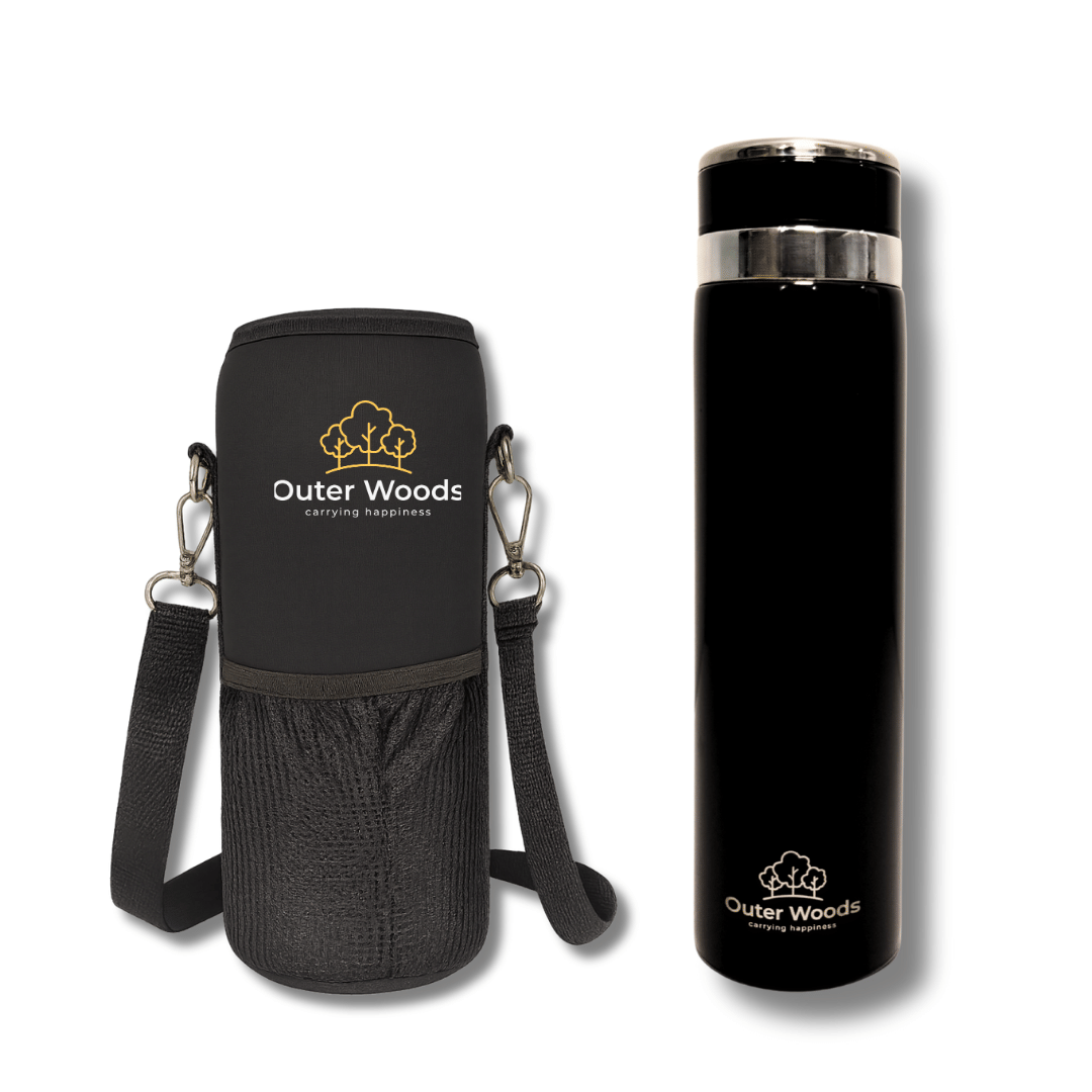     			Outer Woods Thermos Flask Large Black Steel Flask ( 1000 ml )