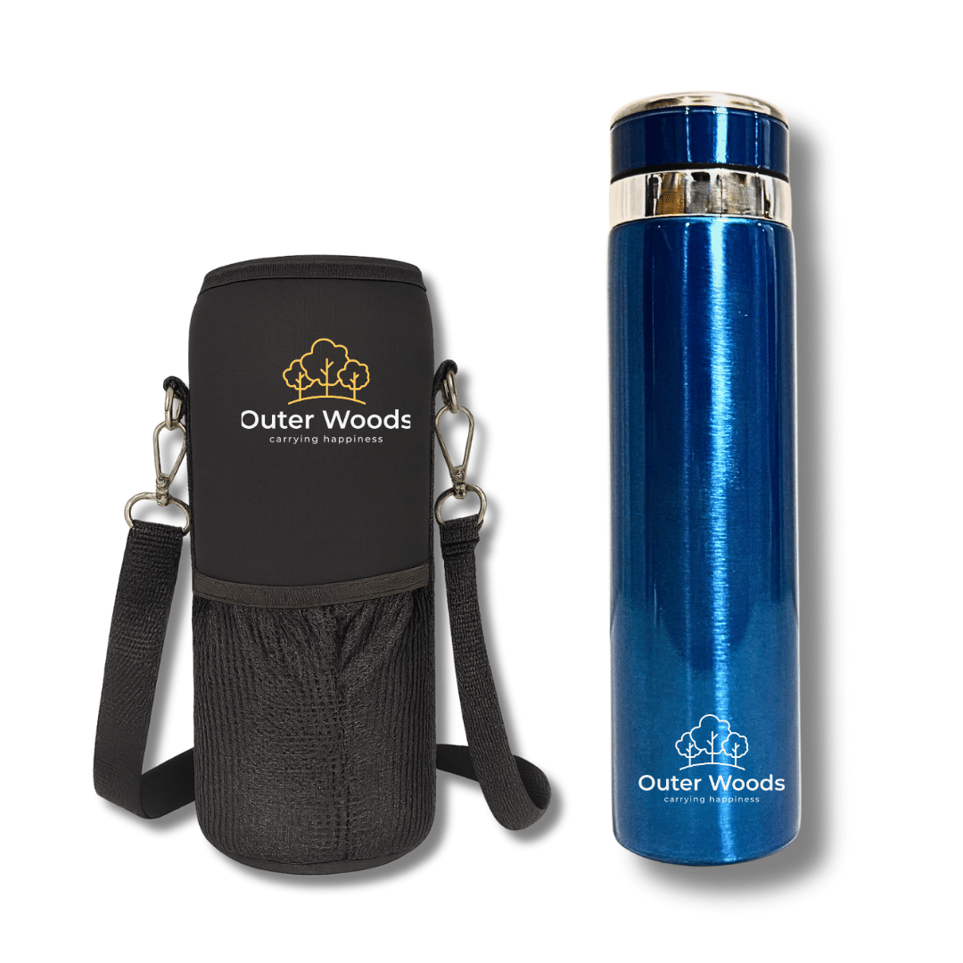     			Outer Woods Thermos Flask Large Blue Steel Flask ( 1000 ml )