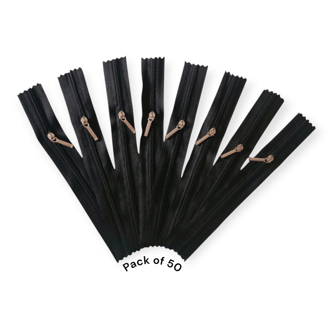     			(Pack of 50)Premium Quality Black Nylon Zipper for Tailoring use for, pocket ,pent,Lower,kurti,cot, payjama,nikker, shorts, Tshirt, plazzo pent,pocket chain zipper, pent Chain Runner
