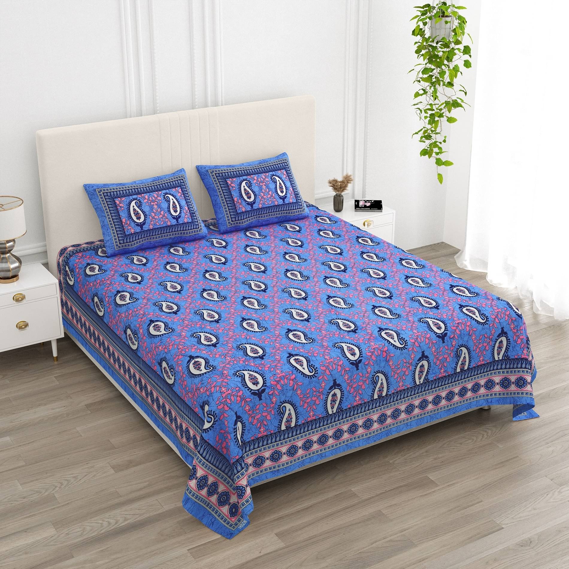 Pure Loom Cotton 1 Double King Bedsheet with 2 Pillow Covers ( Blue ) Pure Loom Cotton 1 Double King Bedsheet with 2 Pillow Covers ( Blue )