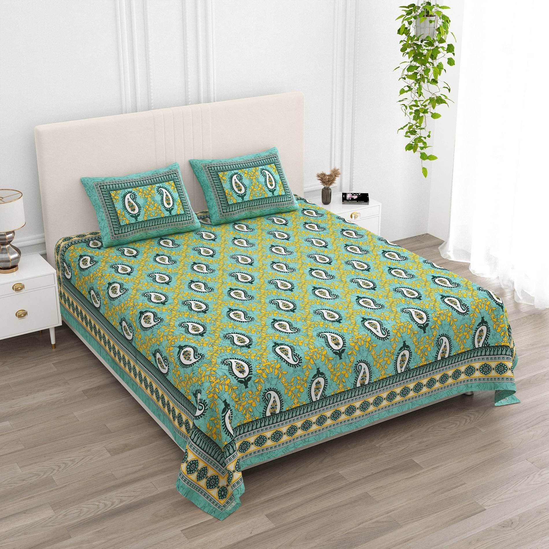     			Pure Loom Cotton 1 Double King Bedsheet with 2 Pillow Covers ( Green )