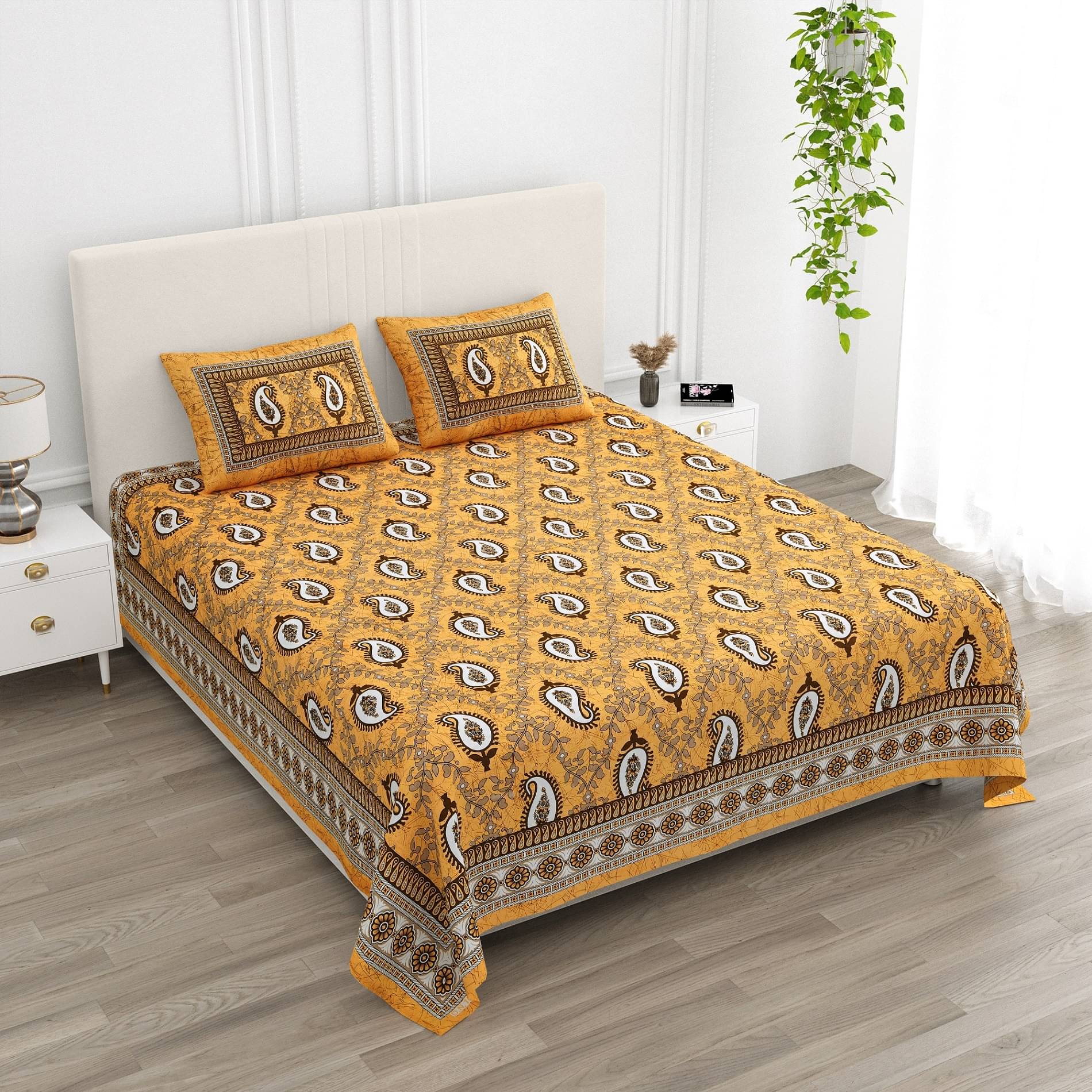 Pure Loom Cotton 1 Double King Bedsheet with 2 Pillow Covers ( Yellow )     			Pure Loom Cotton 1 Double King Bedsheet with 2 Pillow Covers ( Yellow )