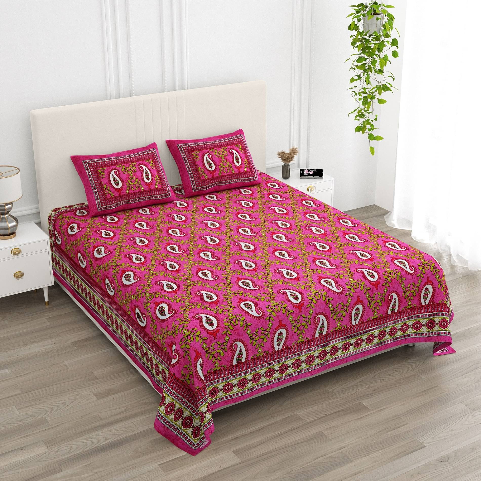     			Pure Loom Cotton 1 Double King Bedsheet with 2 Pillow Covers ( Pink )