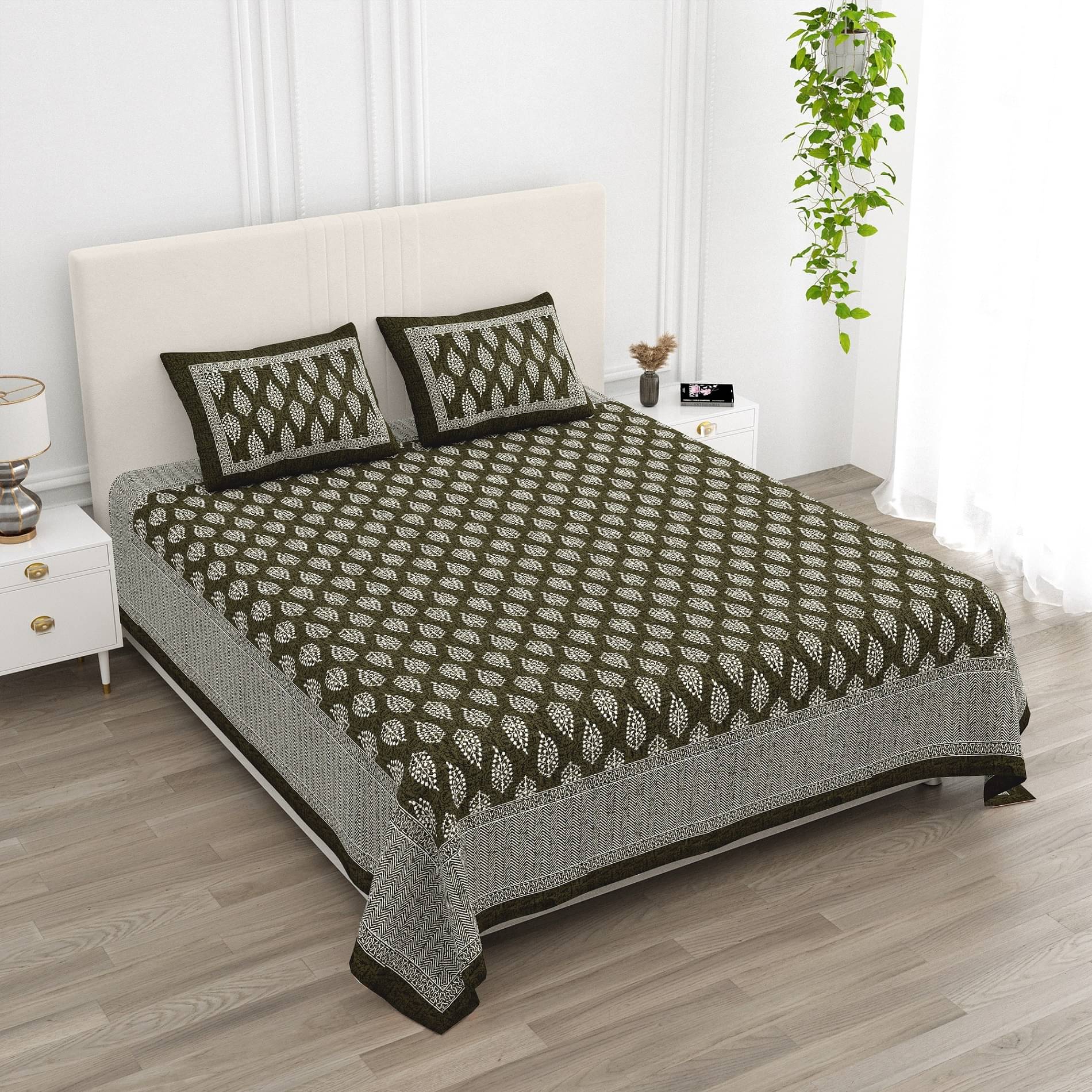 Pure Loom Cotton 1 Double King Bedsheet with 2 Pillow Covers ( Olive )     			Pure Loom Cotton 1 Double King Bedsheet with 2 Pillow Covers ( Olive )