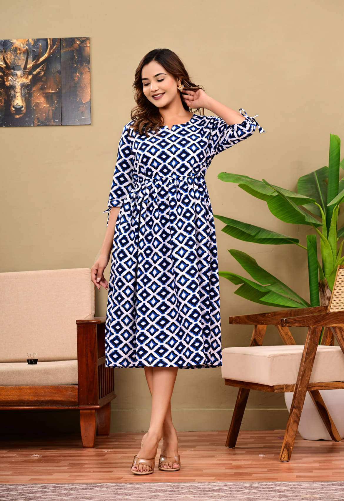 RAMBAAN CREATION Women Cotton Blend Checks Flared Kurti ( Blue ) RAMBAAN CREATION Women Cotton Blend Checks Flared Kurti ( Blue )