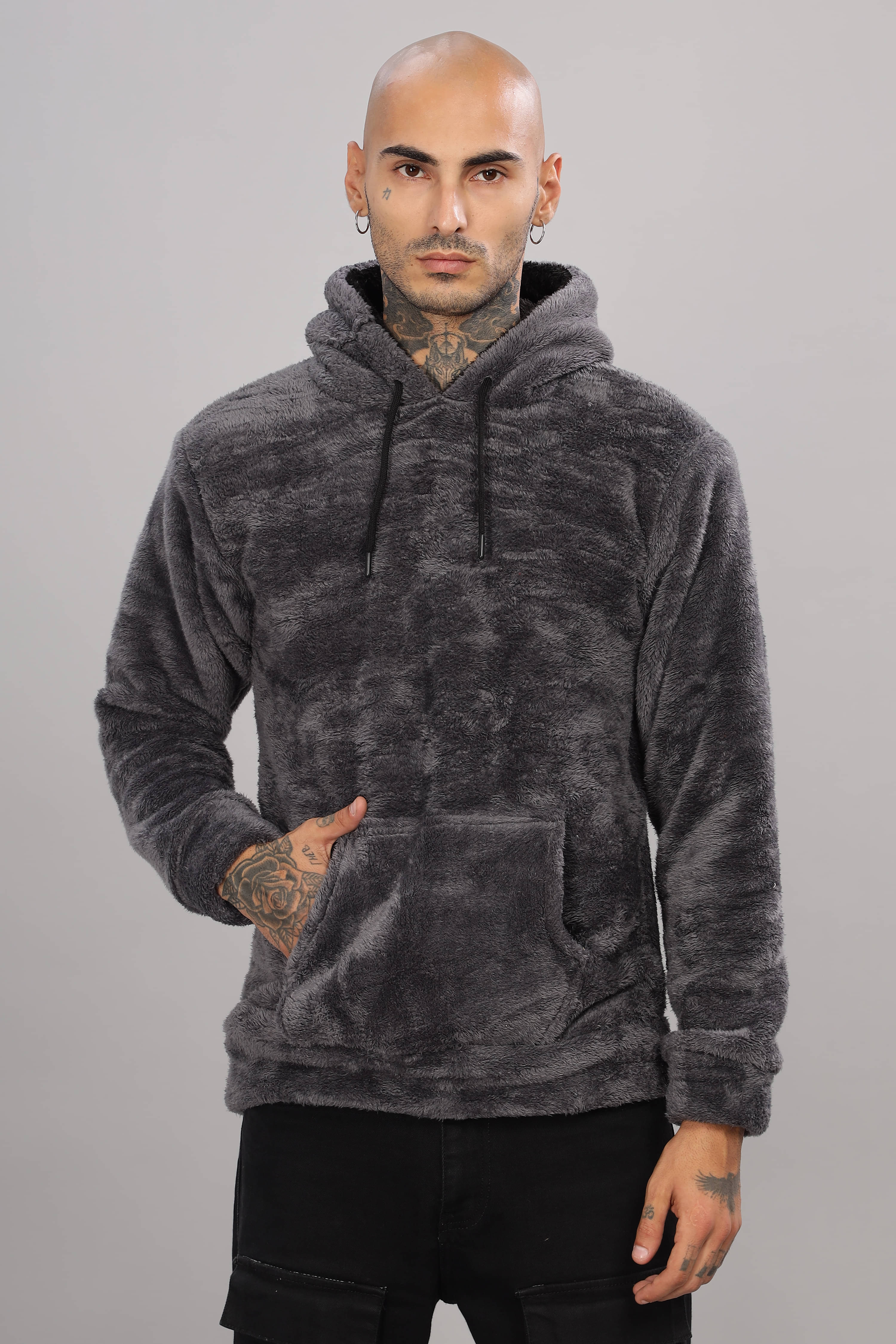 SHREYNKA Cotton Blend Hooded Men's Sweatshirt - Dark Grey ( Pack of 1 ) SHREYNKA Cotton Blend Hooded Men's Sweatshirt - Dark Grey ( Pack of 1 )