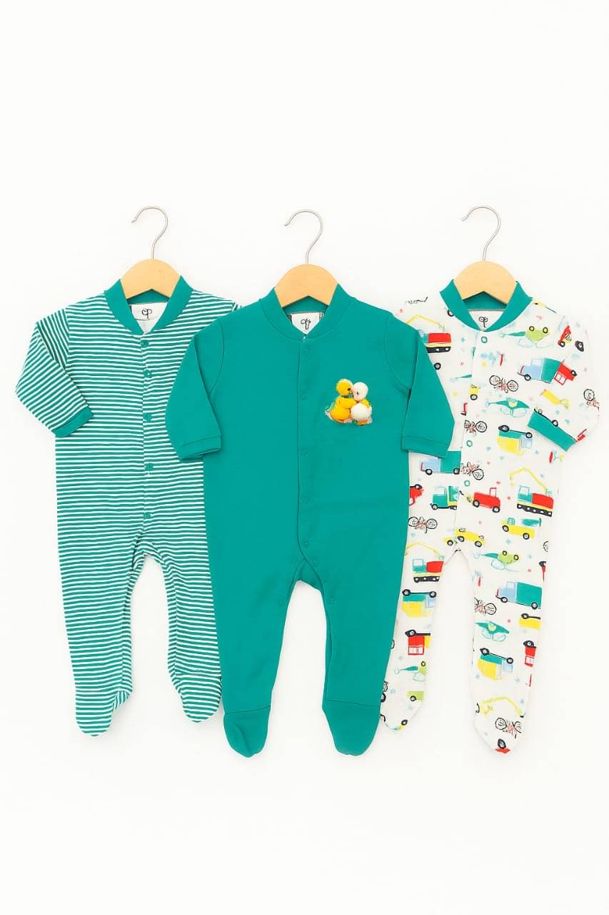 True Player Pack of 3 Unisex for Baby Cotton Rompers ( Green )     			True Player Pack of 3 Unisex for Baby Cotton Rompers ( Green )