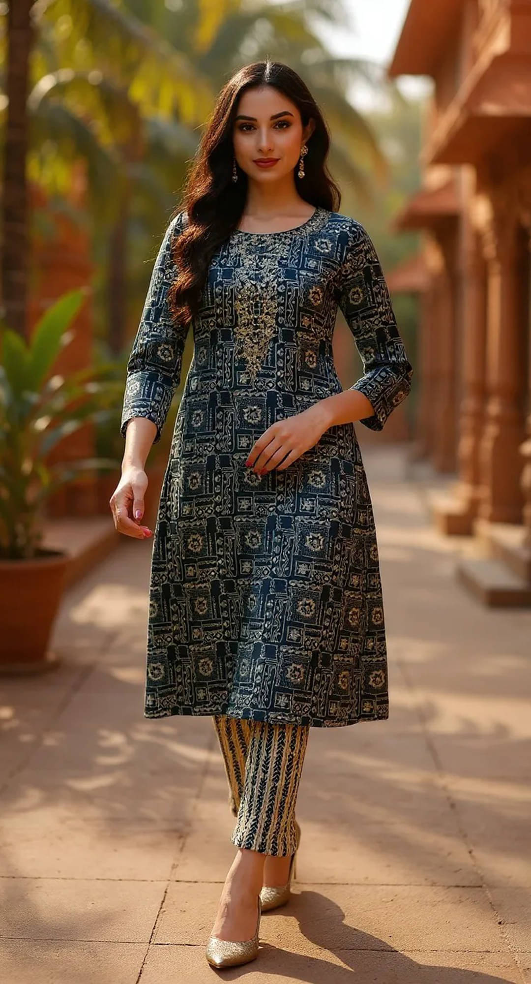     			Vaamsi Women Silk Blend Embroidered Straight Kurti ( Blue )