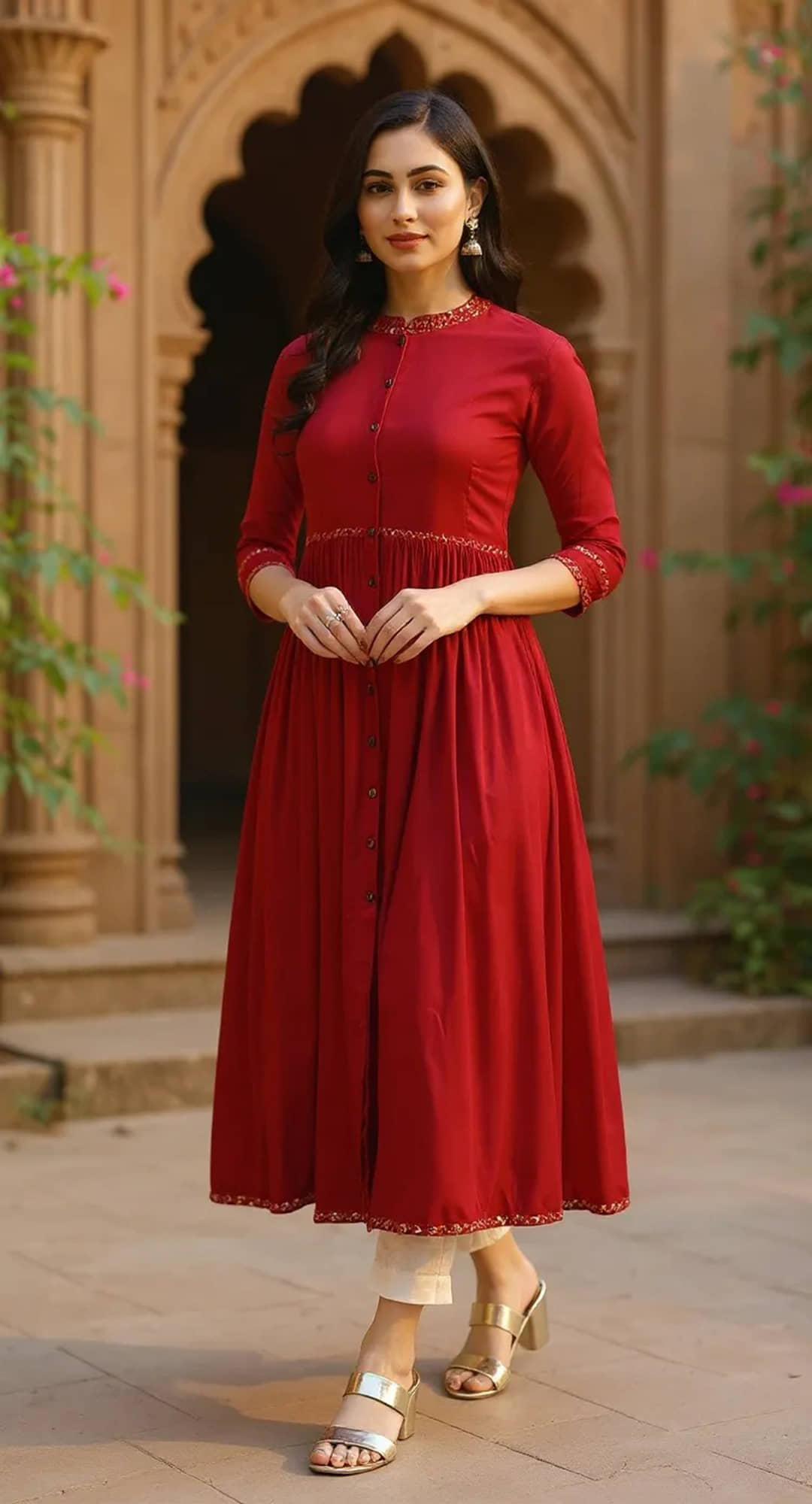 Vaamsi Women Viscose Printed A-line Kurti ( Red ) - Kurtis, Tunics | Buy online on ZillyBuy