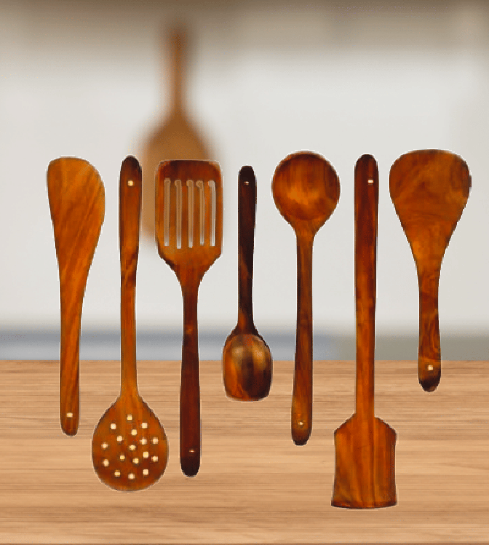 VillWin Wooden Serving & Cooking Spoon Set of 7, Handmade Wooden Spatula Set for Cooking, Non Stick Kitchen Tools, Turner, Ladle, Pasta & Frying Spoon, Natural Cookware VillWin Wooden Serving & Cooking Spoon Set of 7, Handmade Wooden Spatula Set for Cooking, Non Stick Kitchen Tools, Turner, Ladle, Pasta & Frying Spoon, Natural Cookware