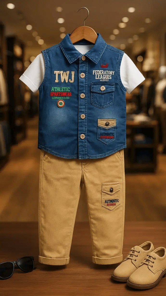     			Wah Mayur Pack of 1 Boys Denim T-Shirt & Pants Set ( Blue )