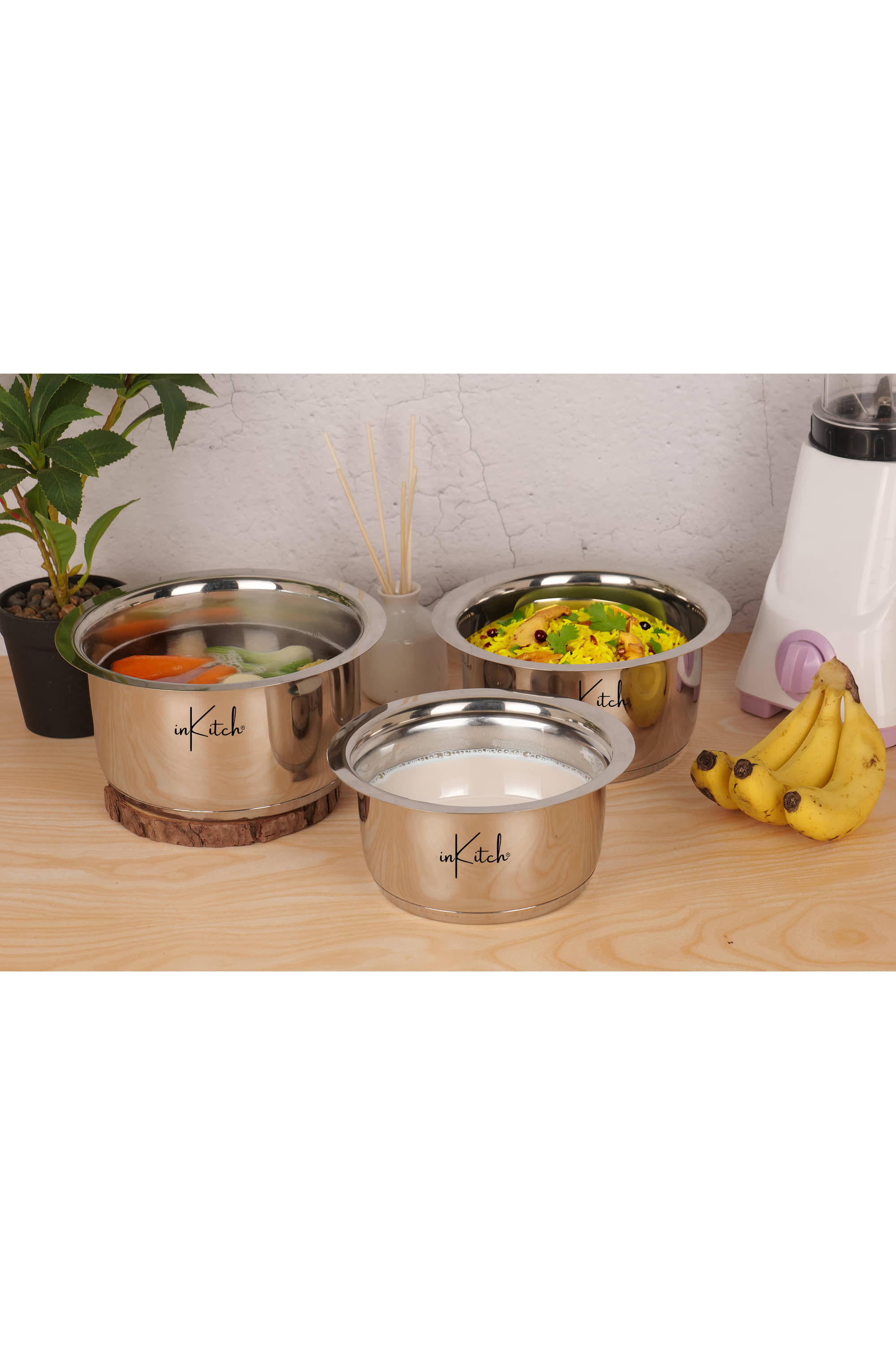 inKitch MiniKadhai Non Coated Stainless Steel Pot Induction Bottom without Lid 20 cm Diameter 1.8 Ltr     			inKitch MiniKadhai Non Coated Stainless Steel Pot Induction Bottom without Lid 20 cm Diameter 1.8 Ltr