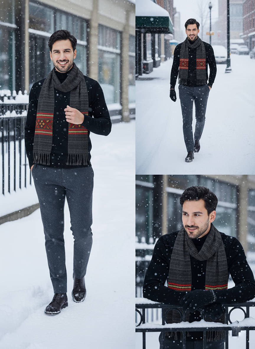     			nikline Dark Grey Woolen Men's Shawls ( Pack of 1 )